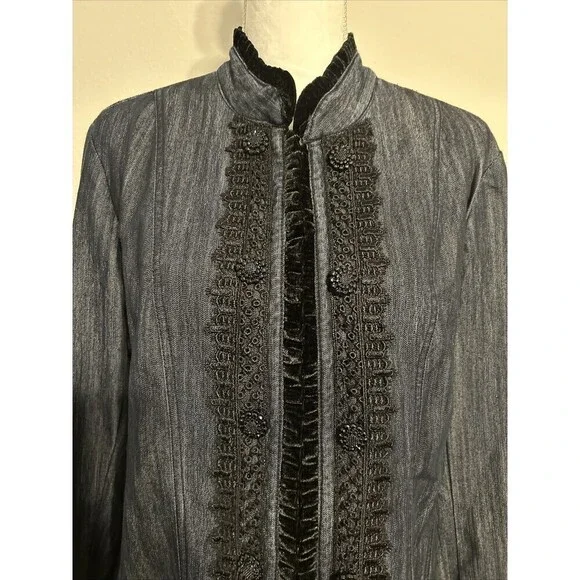 Emma James Victorian SteamPunk Style Dark Wash Jean Jacket Size 12 - Picture 12 of 12